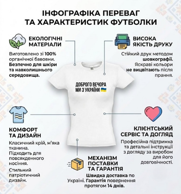 Футболка жіноча патріотична однотонна приталена вкорочена базова з принтом Доброго вечора ми з України розмір M біла - зображення 10