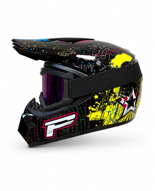 Мотошлем кроссовый Enduro DOT с очками в комплекте S 55-56 см, вентиляция, черный с графическим принтом - изображение 2