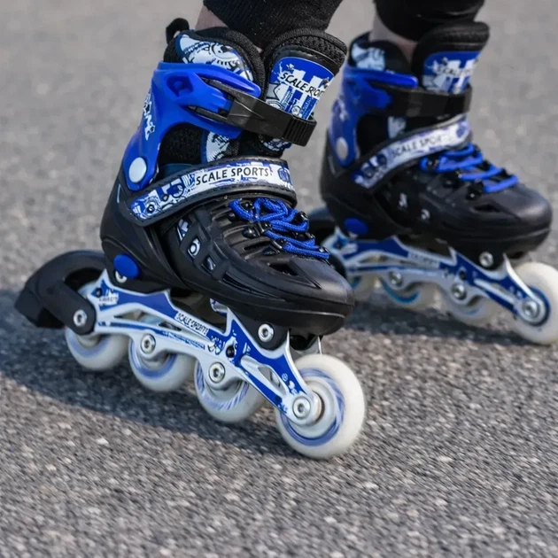 Детские раздвижные ролики с подсветкой колес 29–33 Размер Scale Sport, Роликовые коньки с раздвижным механизмом, Синие - изображение 3
