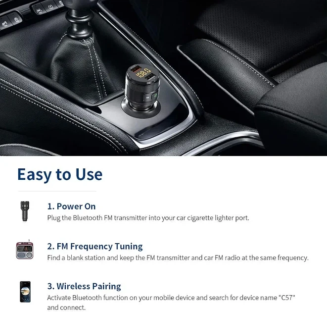Автомобильный Bluetooth FM передатчик ZeaLife с 2 USB- портами и комплектом громкой связи - изображение 5