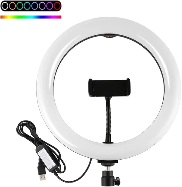 Кольцевая лампа RGB LED мягкое освещение, пульт, 26 см, регулировка высоты до 1,85 м - Фото 4 Кольцевая лампа RGB LED мягкое освещение, пульт, 26 см, регулировка высоты до 1,85 м - изображение 4