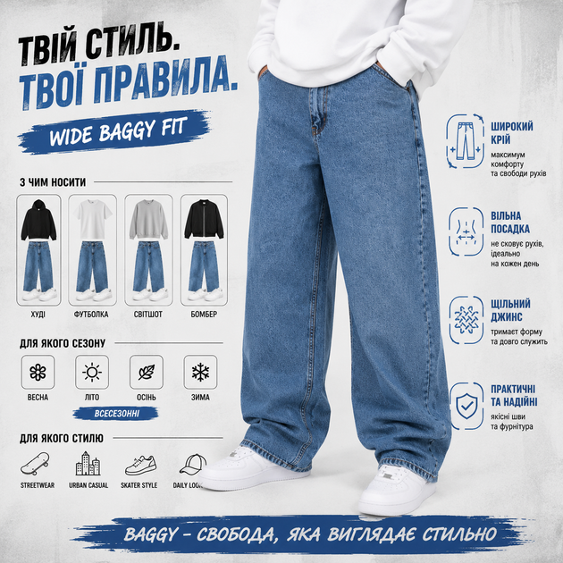 Джинси чоловічі широкі баггі New York Yankees блакитні 32 (1080-275-3) - Фото 9 Джинси чоловічі широкі баггі New York Yankees блакитні 32 (1080-275-3) - изображение 9