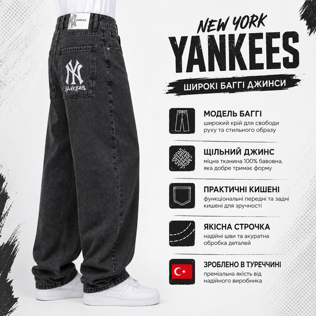 Джинси чоловічі широкі баггі New York Yankees сірі 32 (1080-276-5) - изображение 5