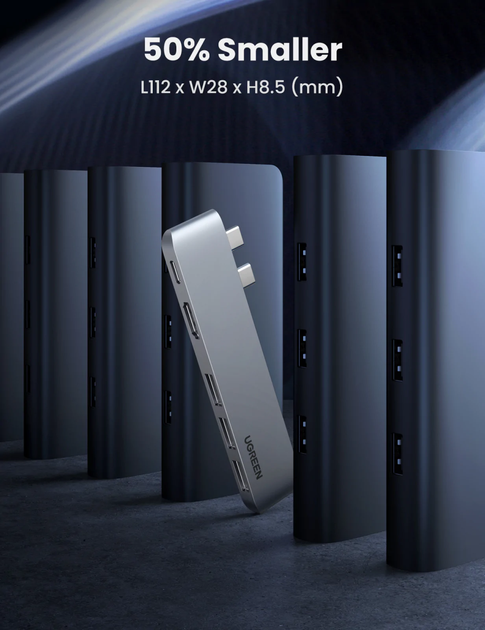USB-хаб Ugreen 5-в-2 USB C Hub для MacBook Pro/Air Silver (CM251/60559) [72724]. - зображення 6