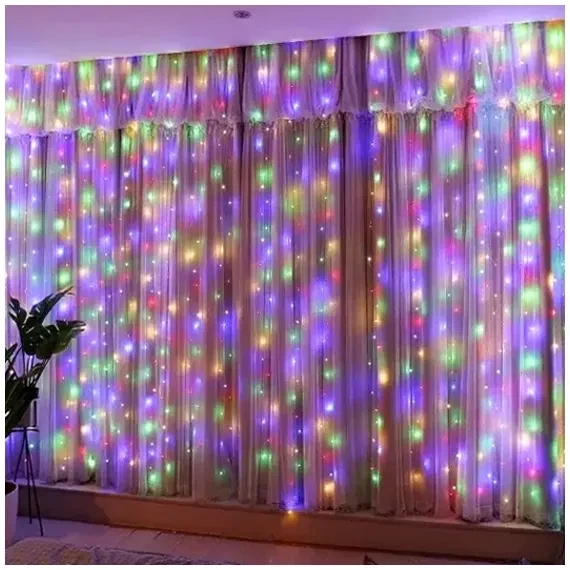 Гирлянда штора 3х2м 200 LED теплый белый разноцветный для украшения окон и стен - Фото 1 Гирлянда штора 3х2м 200 LED теплый белый разноцветный для украшения окон и стен - изображение 1