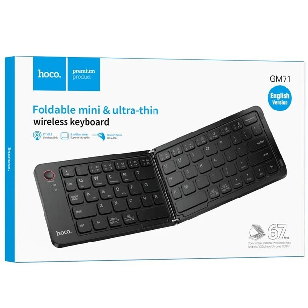 Беспроводная складная клавиатура Hoco GM71 Proficient mini Bluetooth 5.2 ABS 282х95х9 мм черная - изображение 2