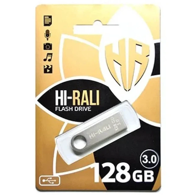 Флеш-накопитель Hi-Rali Shuttle USB 3.0 128GB металевий сріблястий - Фото 2 Флеш-накопитель Hi-Rali Shuttle USB 3.0 128GB металевий сріблястий - зображення 2