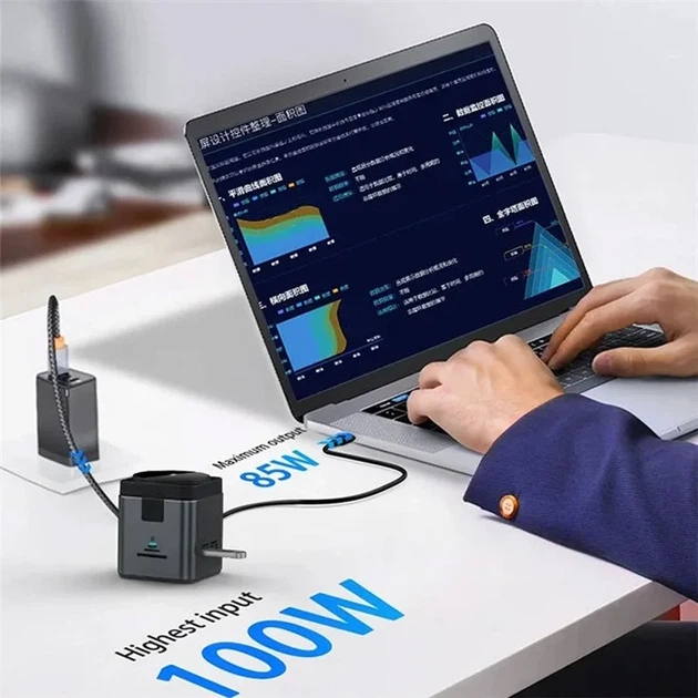 БЗУ + HUB WIWU Wi-W025 Cube 9in1 USB-C 64,5x65,4x79,5 мм алюміній сірий - зображення 3