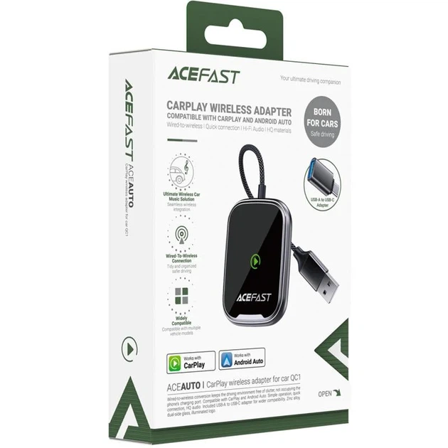 Адаптер Acefast QC1 беспроводной CarPlay/Android Auto USB-A 13,5 см серый цинковый сплав - Фото 2 Адаптер Acefast QC1 беспроводной CarPlay/Android Auto USB-A 13,5 см серый цинковый сплав - изображение 2