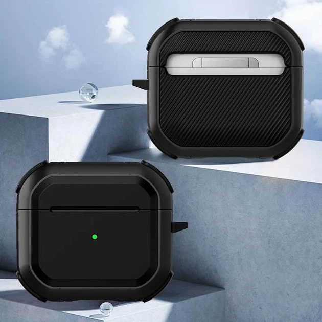 Чехол противоударный для Airpods 3 матовый пластик черный - изображение 2