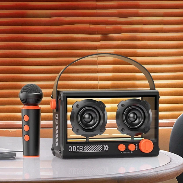 Портативная Bluetooth колонка QD03 Transparent с микрофоном 210x120x80 мм пластик черный - изображение 3