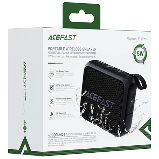 Bluetooth колонка Acefast K4 Go 5 Вт влагозащищенная USB-C черная - изображение 6
