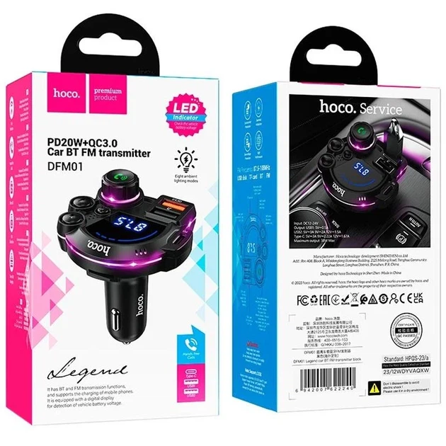 АЗУ FM модулятор Hoco DFM01 38W 2USB-A 1USB-C черный пластик - Фото 6 АЗУ FM модулятор Hoco DFM01 38W 2USB-A 1USB-C черный пластик - изображение 6