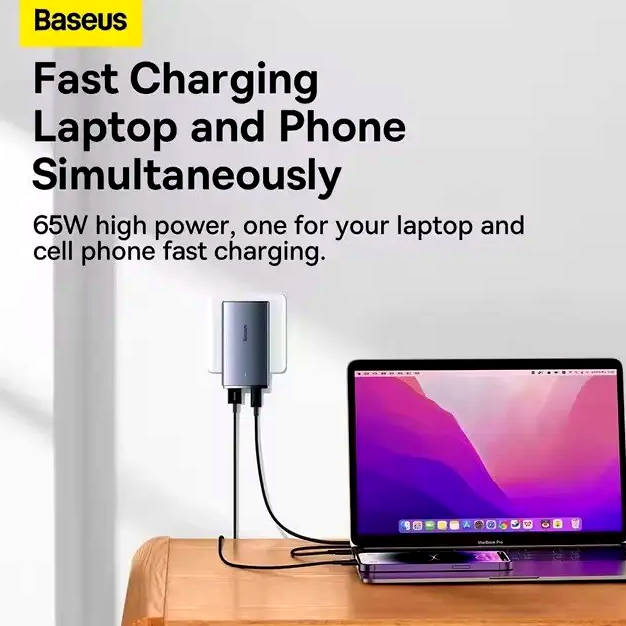 Сетевое зарядное устройство Baseus GaN5 Pro 65W адаптер питания для быстрой зарядки ноутбуков телефонов и планшетов - Фото 10 Сетевое зарядное устройство Baseus GaN5 Pro 65W адаптер питания для быстрой зарядки ноутбуков телефонов и планшетов - изображение 10