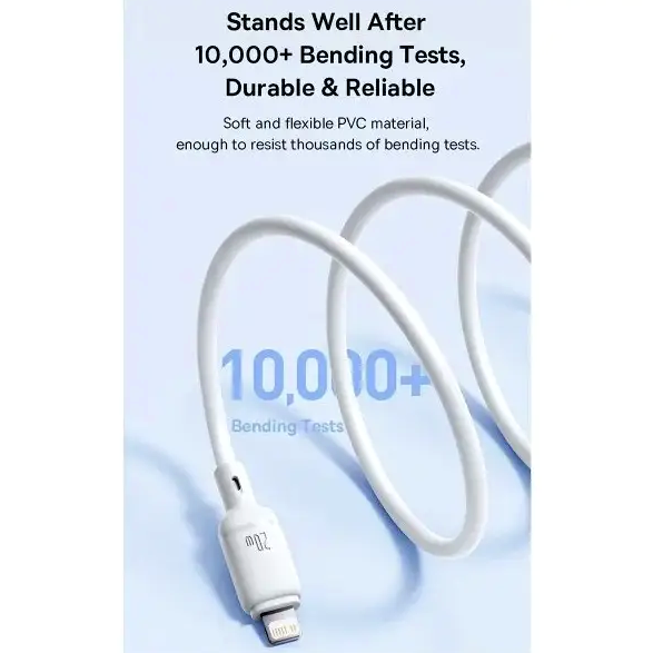 Кабель Baseus Silky Series Type-C Lightning для быстрой зарядки 20W и передачи данных 2 метра белый - Фото 7 Кабель Baseus Silky Series Type-C Lightning для быстрой зарядки 20W и передачи данных 2 метра белый - изображение 7