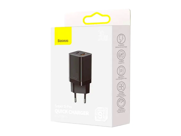 Сетевое зарядное устройство Baseus Super Si Pro Quick Charger 30W для смартфонов и гаджетов с двумя портами USB Type-A Type-C - изображение 3