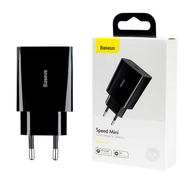 Мережевий зарядний пристрій Baseus 20W Quick Charge для смартфонів і планшетів з USB Type-C чорний - зображення 10