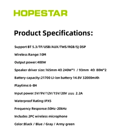 Портативная Bluetooth колонка Hopestar Party 168 черная для вечеринок и активного отдыха с мощным звуком 400 Вт RGB подсветкой - изображение 3