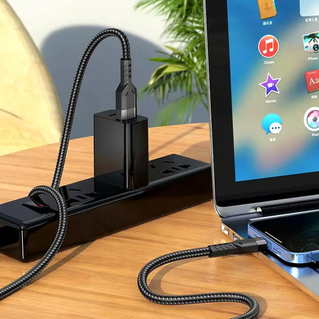 Кабель Hoco U110 Lightning зарядний для iPhone iPad швидкого передавання даних довжина 1 2 м чорний - зображення 5