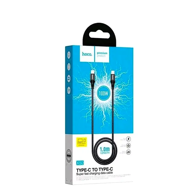 Кабель Hoco X50 Type-C для заряджання та передавання даних 100 W чорний універсальний зі швидким заряджанням 5A - зображення 5