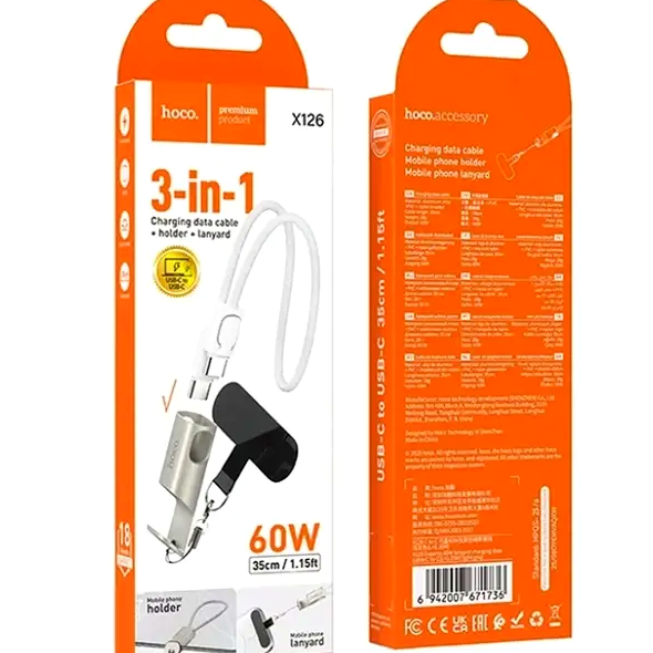 Кабель Hoco X126 Experto Type-C для быстрой зарядки и передачи данных 60W 0.35м серый для смартфонов и ноутбуков - Фото 3 Кабель Hoco X126 Experto Type-C для быстрой зарядки и передачи данных 60W 0.35м серый для смартфонов и ноутбуков - изображение 3
