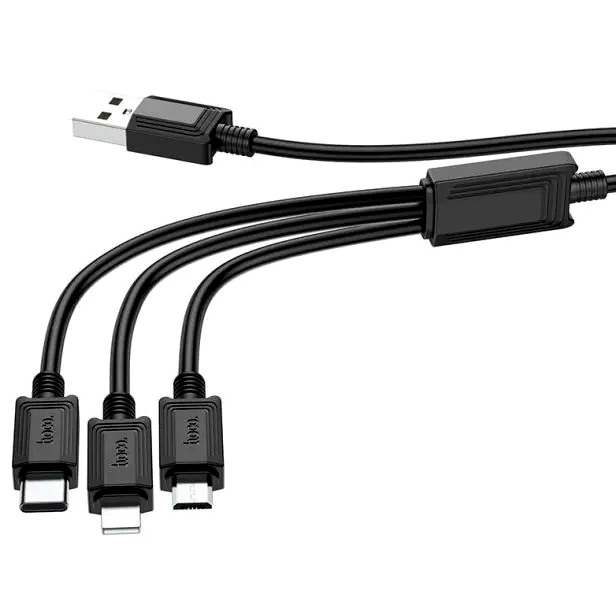 Кабель Hoco X74 3 в 1 для заряджання смартфонів і планшетів Lightning Micro USB Type C чорний - зображення 7