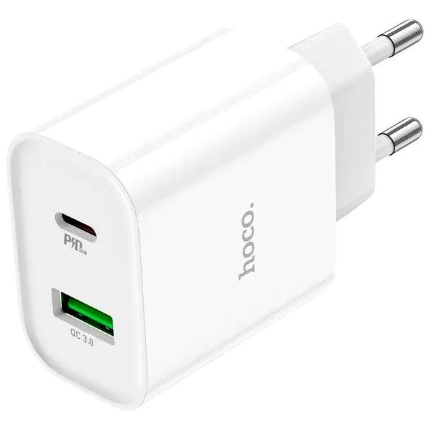Мережевий зарядний пристрій Hoco C80A PD 20W QC3.0 для смартфонів швидкий і безпечний зарядний пристрій із двома портами - Фото 7 Мережевий зарядний пристрій Hoco C80A PD 20W QC3.0 для смартфонів швидкий і безпечний зарядний пристрій із двома портами - зображення 7