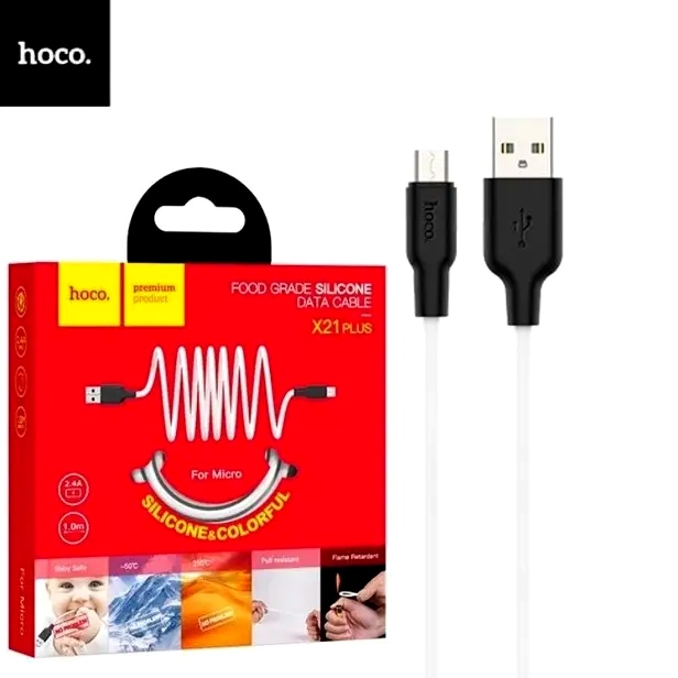 Кабель Hoco X21 Plus силіконовий для заряджання Micro USB 1 м чорно-білий для смартфонів і планшетів із захистом від перегрівання - Фото 4 Кабель Hoco X21 Plus силіконовий для заряджання Micro USB 1 м чорно-білий для смартфонів і планшетів із захистом від перегрівання - зображення 4