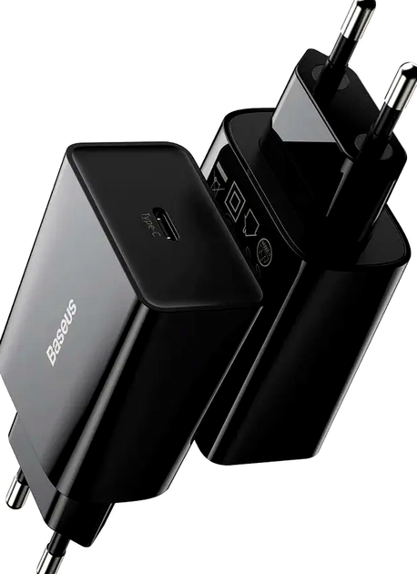 Мережевий зарядний пристрій Baseus 20W Quick Charge для смартфонів і планшетів з USB Type-C чорний - зображення 6