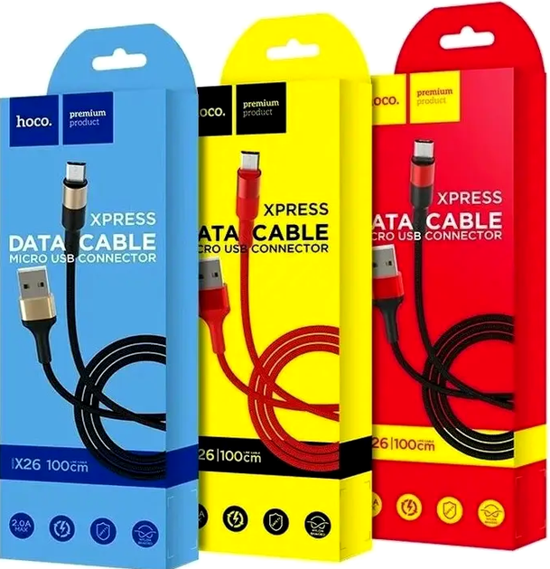 Кабель Hoco X26 Micro USB для швидкого заряджання та передавання даних завдовжки 1 м з нейлоновим обплетенням чорний і червоний - зображення 9