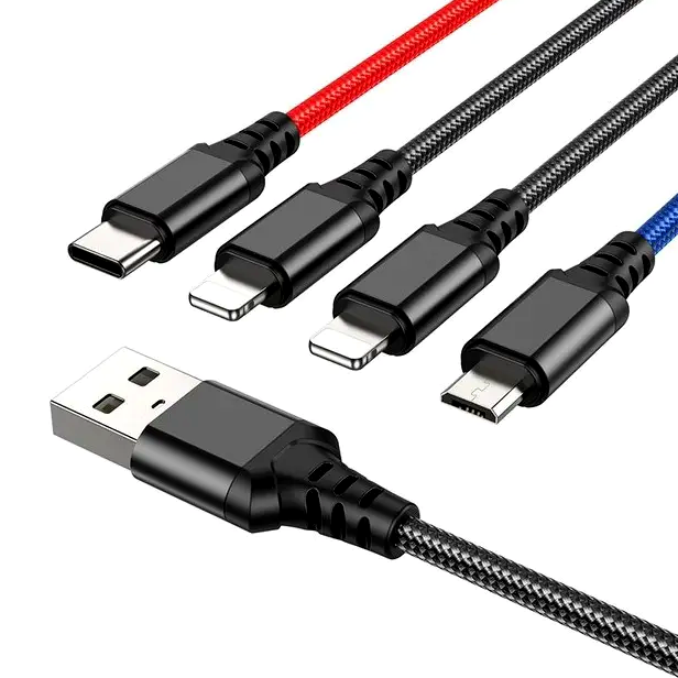 Кабель Hoco X76 4 в 1 для зарядки устройств с Lightning Type-C Micro USB черный 2А 1м - Фото 4 Кабель Hoco X76 4 в 1 для зарядки устройств с Lightning Type-C Micro USB черный 2А 1м - изображение 4