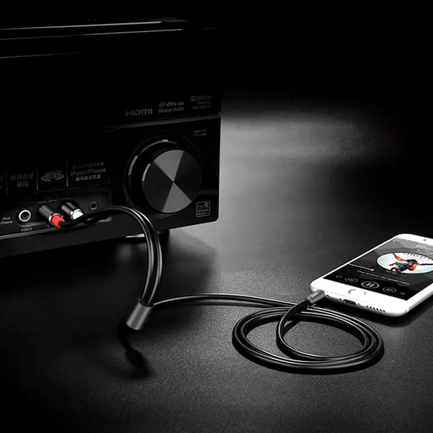 Кабель Hoco UPA10 RCA 3.5 mm аудіокабель для під'єднання музики з позолоченими конекторами сірий - зображення 7