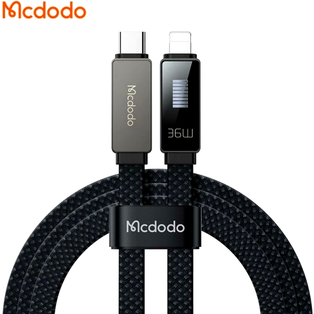 Кабель McDodo Type-C Lightning с LED дисплеем для быстрой зарядки и передачи данных 1.2м черный - изображение 3