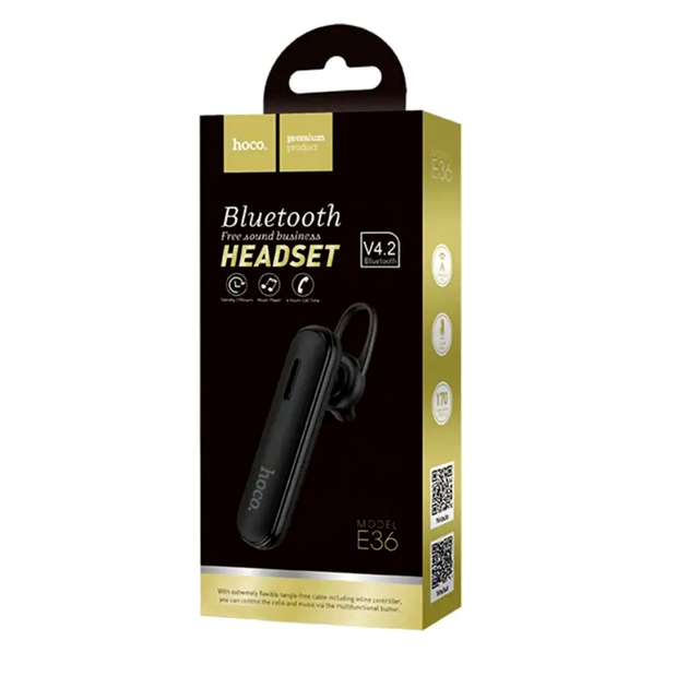 Беспроводная гарнитура Hoco E36 Bluetooth наушники для разговоров и музыки черные с длительным временем работы - Фото 2 Беспроводная гарнитура Hoco E36 Bluetooth наушники для разговоров и музыки черные с длительным временем работы - изображение 2