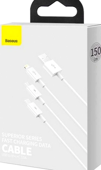 Кабель 3 в 1 Baseus для зарядки и передачи данных Micro USB Lightning Type-C 3.5A 1.5м белый - изображение 3