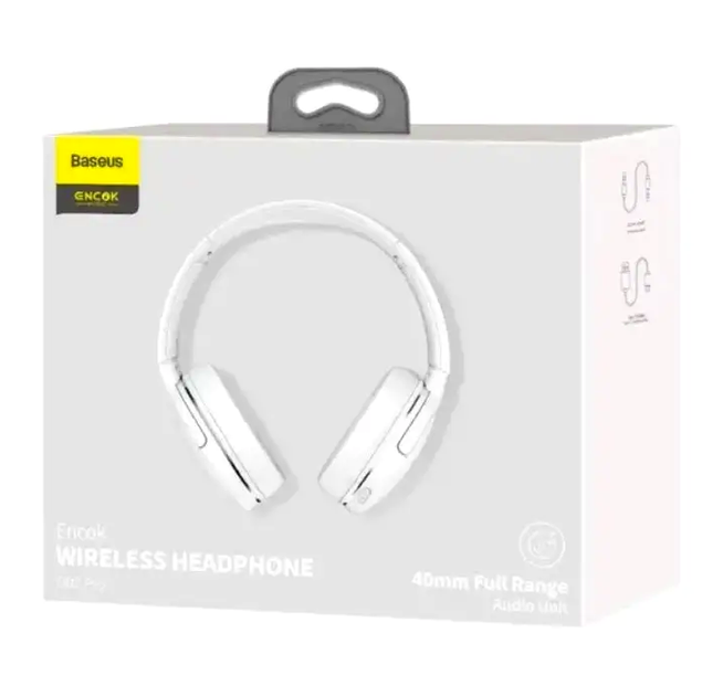 Навушники Bluetooth Baseus Encok D02 Pro білі бездротові для прослуховування музики та спілкування - Фото 4 Навушники Bluetooth Baseus Encok D02 Pro білі бездротові для прослуховування музики та спілкування - зображення 4