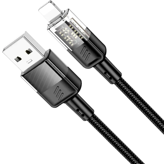 Кабель Hoco U129 Lightning для зарядки и передачи данных устройств Apple черный нейлоновая оплетка 1.2 м 2.4 А - изображение 6
