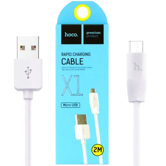 Кабель Hoco X1 Micro USB для зарядки и передачи данных с током 2.4А длина 1м белый износостойкий TPE - изображение 3