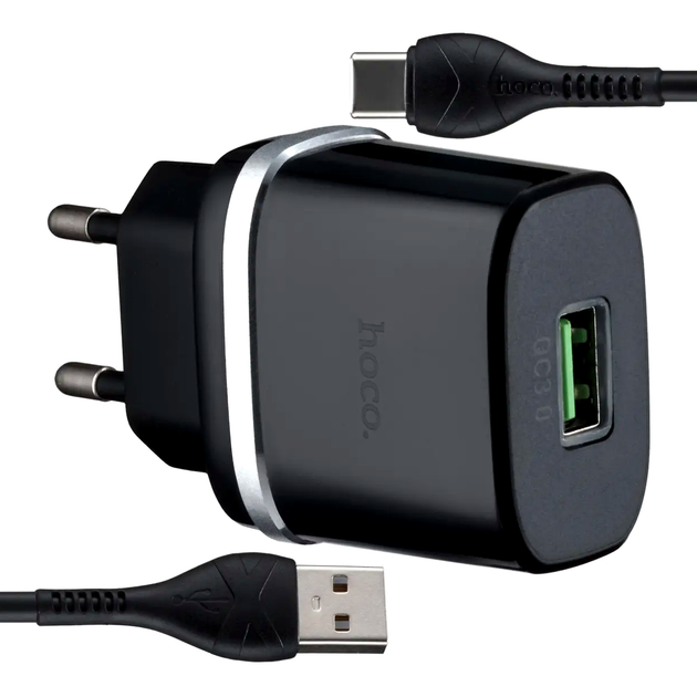 Мережевий зарядний пристрій Hoco C12Q Smart QC3.0 для смартфонів і планшетів швидке заряджання 18 Вт USB Type-C чорний - Фото 1 Мережевий зарядний пристрій Hoco C12Q Smart QC3.0 для смартфонів і планшетів швидке заряджання 18 Вт USB Type-C чорний - зображення 1