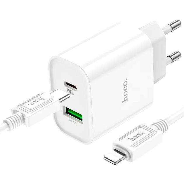 Мережевий зарядний пристрій Hoco C80A Rapido PD20W і QC3.0 для смартфонів планшетів із двома портами Type-C і USB - зображення 7