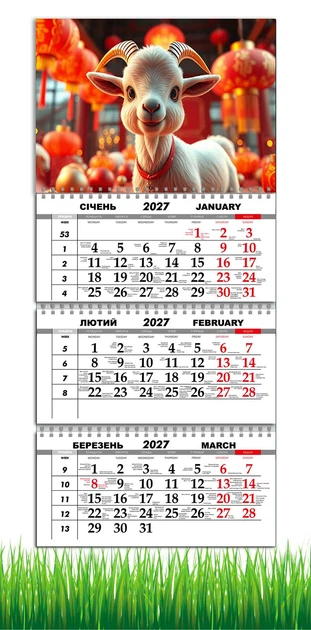 Календарь настенный квартальный на 2027 год на три пружины, Apriori, год Козы, символ года Коза, 29,7х61см , 57 вид - Фото 1 Календарь настенный квартальный на 2027 год на три пружины, Apriori, год Козы, символ года Коза, 29,7х61см , 57 вид - изображение 1