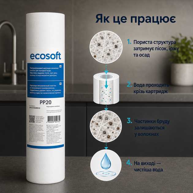 Картридж механічного очищення води Ecosoft поліпропілен 2.5х10 20 мкм - изображение 3