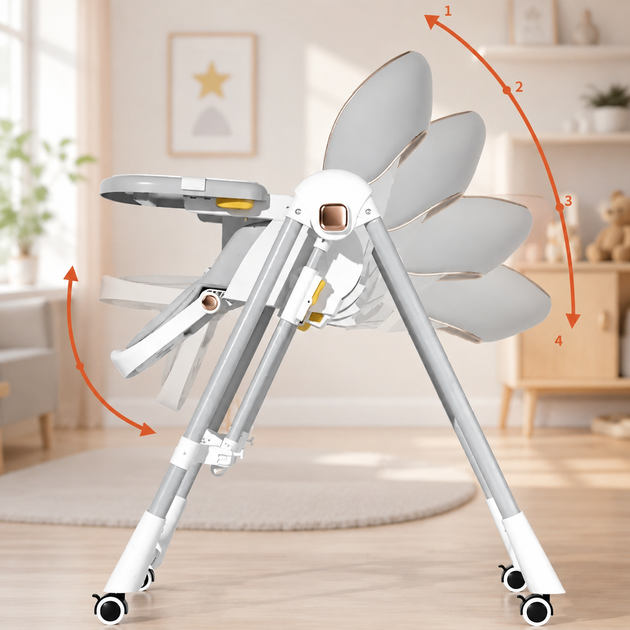 Стільчик для годування BabyChair X-715 2в1 зі шезлонгом, регульованою спинкою, столиком та колесами, складний - Фото 8 Стільчик для годування BabyChair X-715 2в1 зі шезлонгом, регульованою спинкою, столиком та колесами, складний - зображення 8