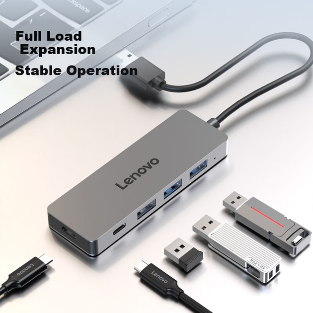USB-хаб Lenovo H1-A04 PRO металлический, 3×USB 3.0 и Type-C, 0.25 м - Фото 5 USB-хаб Lenovo H1-A04 PRO металлический, 3×USB 3.0 и Type-C, 0.25 м - изображение 5