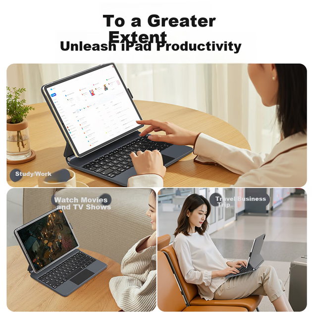 Новая клавиатура BOW Hangshi HA354 2025 Magic Keyboard для iPad 9-го поколения, совместимая с Apple Air 5/4, магнитный защитный чехол, встроенная пятиуровневая подсветка, черная. - изображение 6