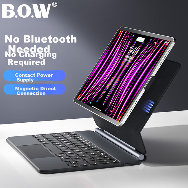 Новая клавиатура BOW Hangshi HA354 2025 Magic Keyboard для iPad 9-го поколения, совместимая с Apple Air 5/4, магнитный защитный чехол, встроенная пятиуровневая подсветка, черная. - изображение 8