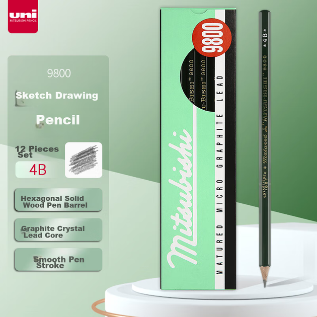 Карандаши Uni Mitsubishi 9800 твердость 4B, 12 шт - изображение 5