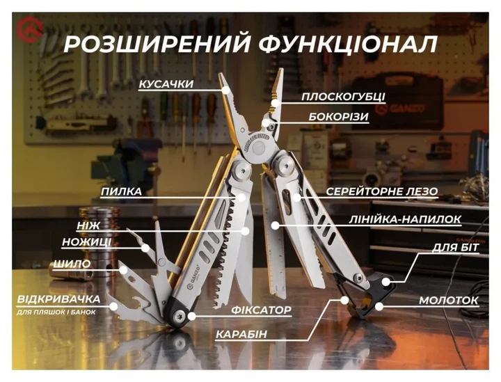 Мультитул Ganzo G305, (18.2 см) 17 функцій + біти та чохол (FNR_G305) - изображение 5
