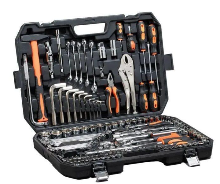 Набор инструментов 150 предметов 1/4", 3/8", 1/2" сталь Cr-V Универсальный набор в Кейсе - Фото 1 Набор инструментов 150 предметов 1/4", 3/8", 1/2" сталь Cr-V Универсальный набор в Кейсе - изображение 1