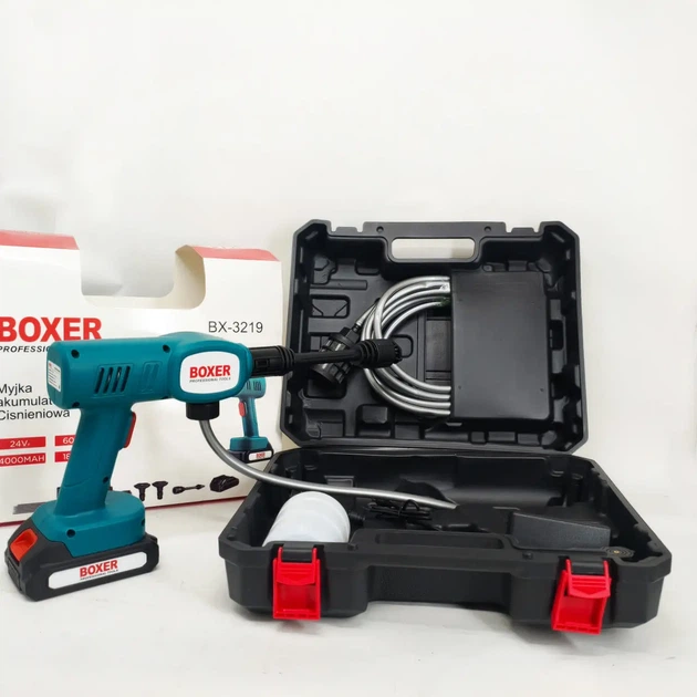 Аккумуляторная мойка высокого давления Boxer BX3219 24 В 550 Вт с двумя аккумуляторами пеногенератором для автомобиля и дома - изображение 9